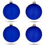 Set Of 4 Matte Blue Glass Ball Christmas Ornaments 4 Inches