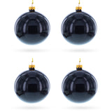 Set of 4 Glossy Black Glass Ball Christmas Ornaments 4 Inches