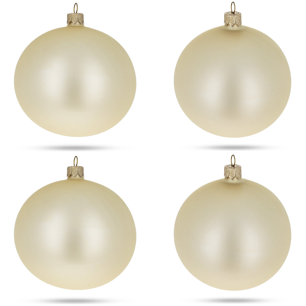 Set of 4 Beige Glass Ball Christmas Ornaments 4 Inches
