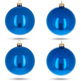 Set of 4 Glossy Blue Glass Ball Christmas Ornaments 4 Inches