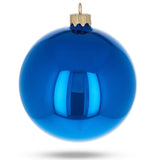 Set of 4 Glossy Blue Glass Ball Christmas Ornaments 4 Inches