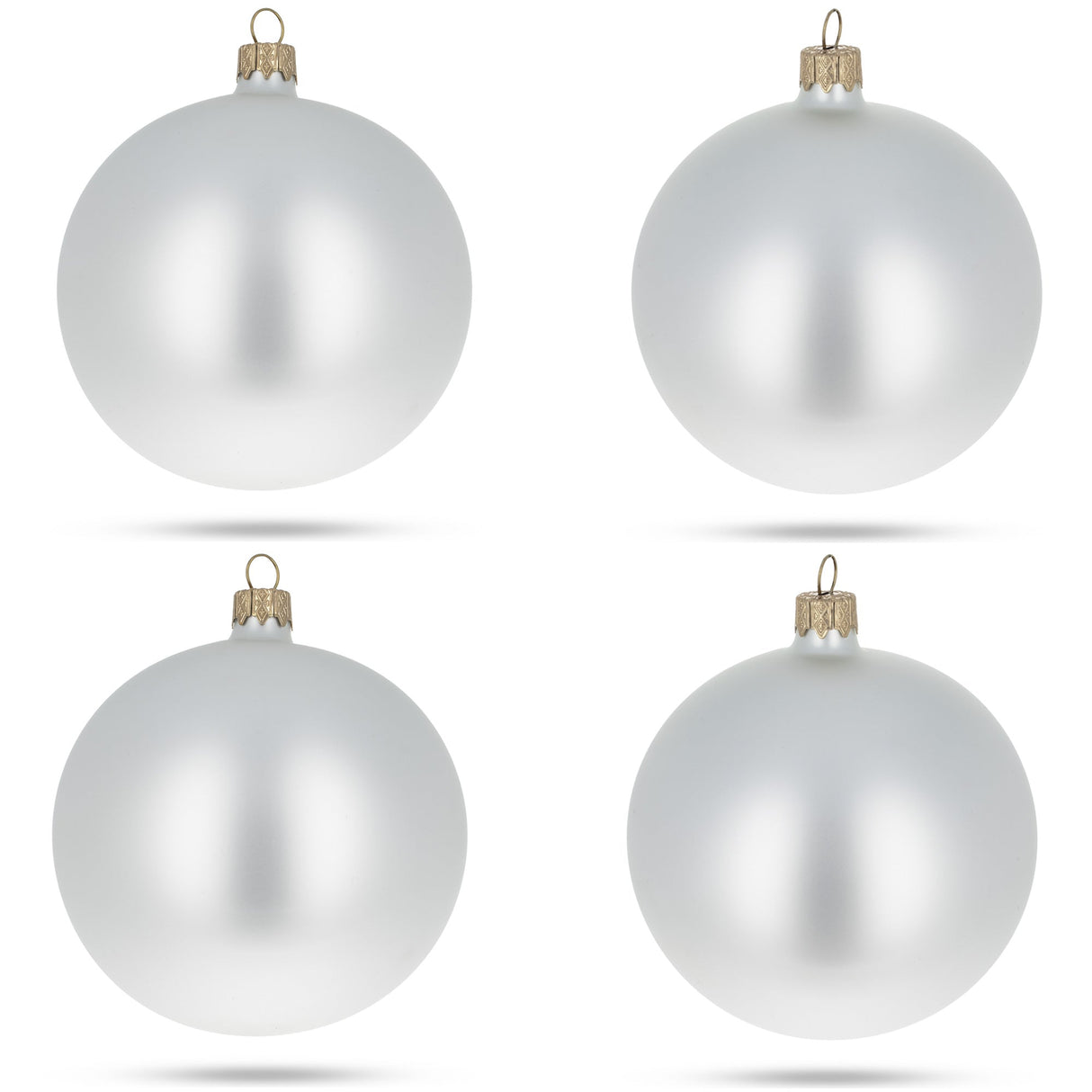 Set of 4 Matte White Glass Ball Christmas Ornaments 4 Inches