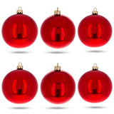 Set of 6 Red Glossy Glass Ball Christmas Ornaments 3.25 Inches