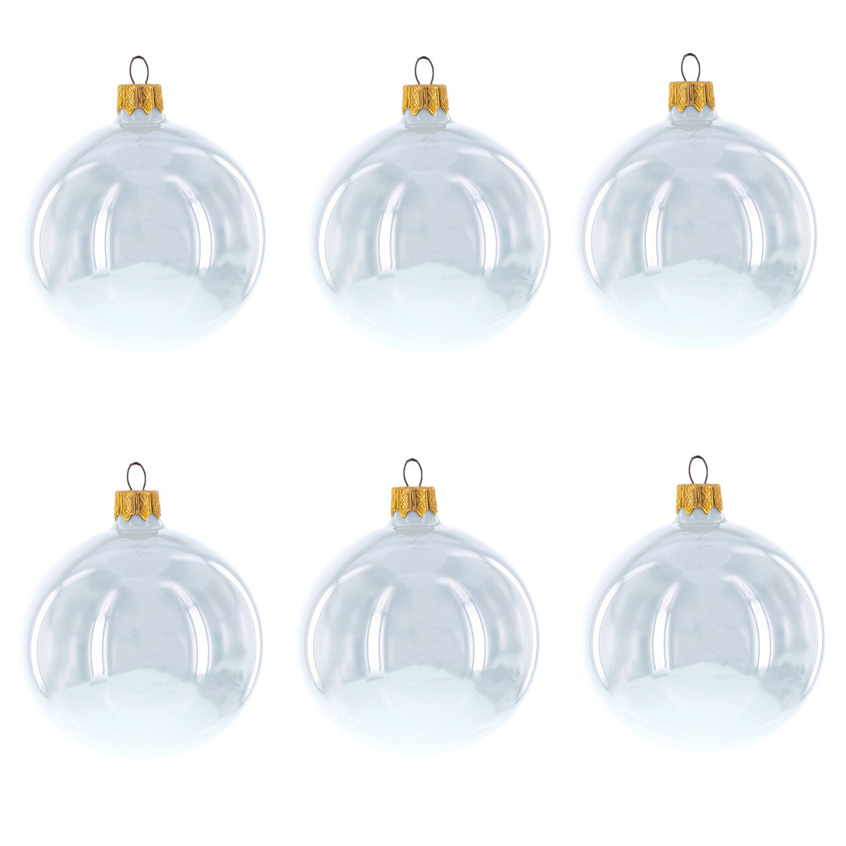 Set of 6 White Glossy Glass Ball Christmas Ornaments 3.25 Inches