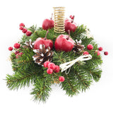 Ukrainian Candle Holder Decoration with Straw Bow, Apples & Pine Cones 16 Inches