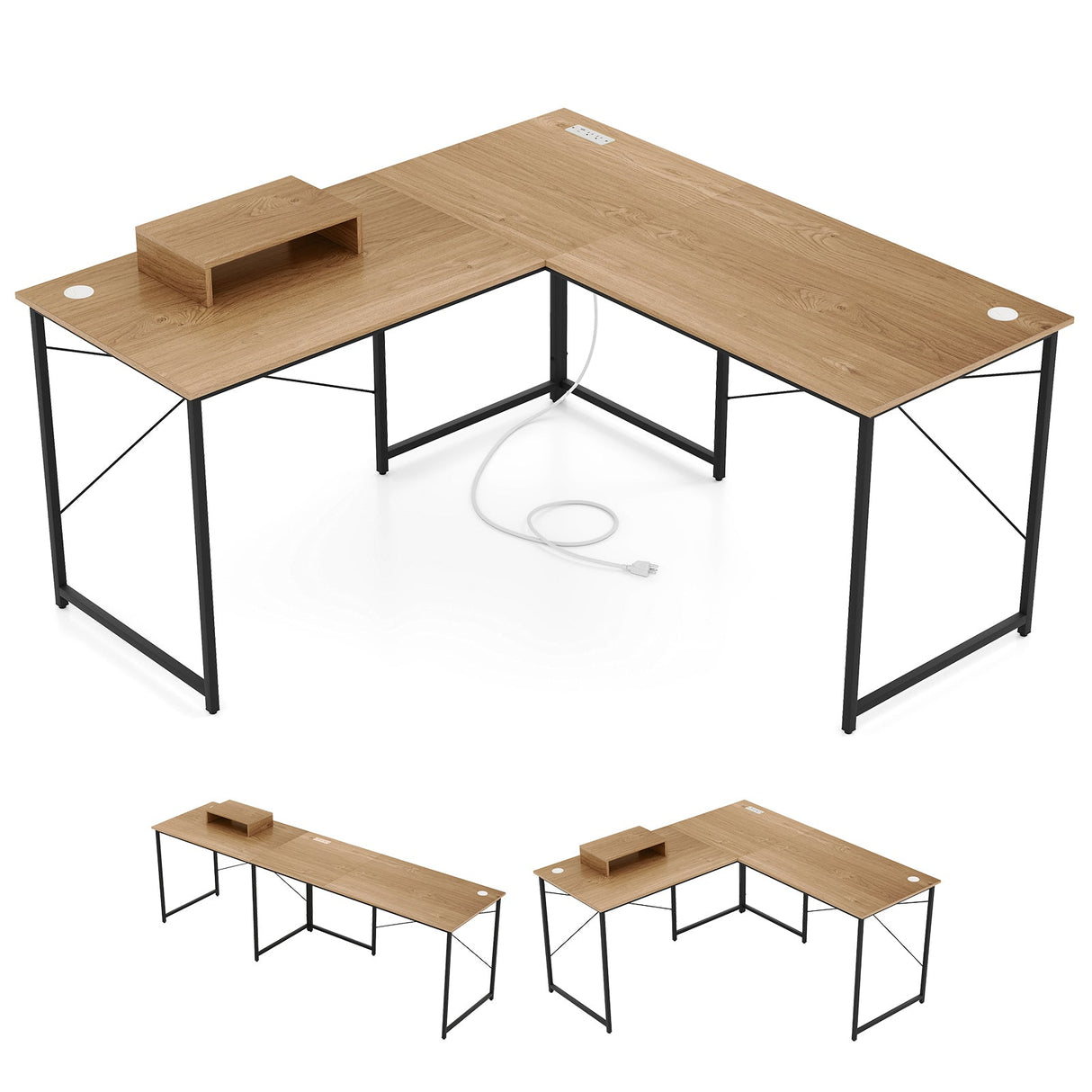 Escritorio de computadora reversible en forma de L de 95 pulgadas para 2 personas con soporte para monitor