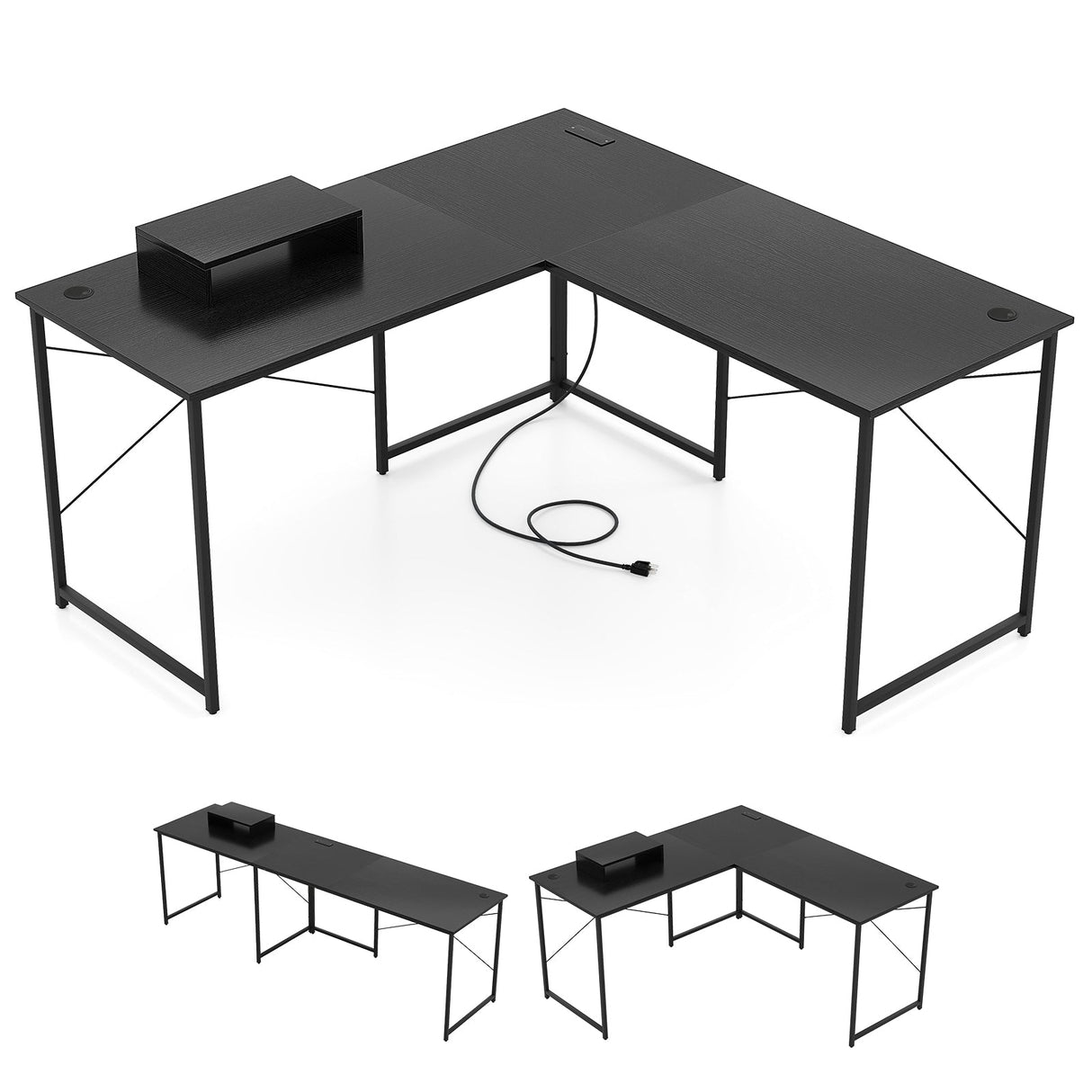 Escritorio de computadora reversible en forma de L de 95 pulgadas para 2 personas con soporte para monitor