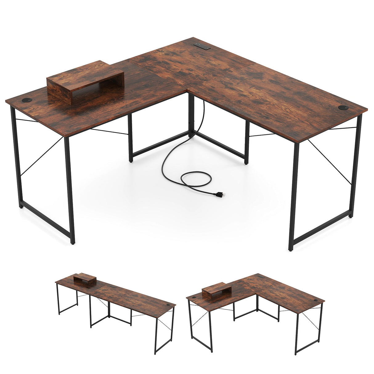 Escritorio de computadora reversible en forma de L de 95 pulgadas para 2 personas con soporte para monitor