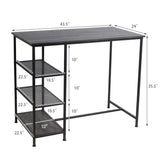 Mesa de bar/pub de comedor industrial con estructura de metal y estantes de almacenamiento
