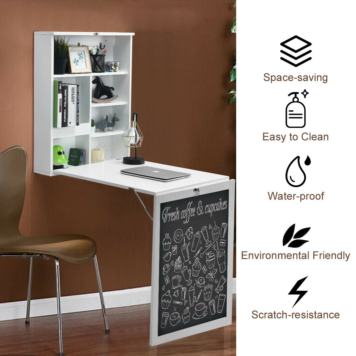 Mesa plegable de pared con pizarra