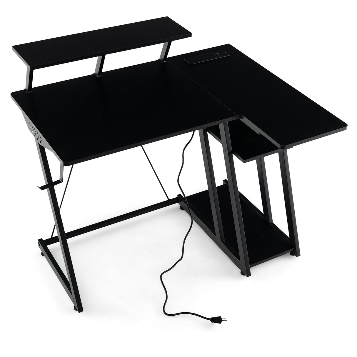 L Shaped Gaming Desk with Outlets and USB Ports
