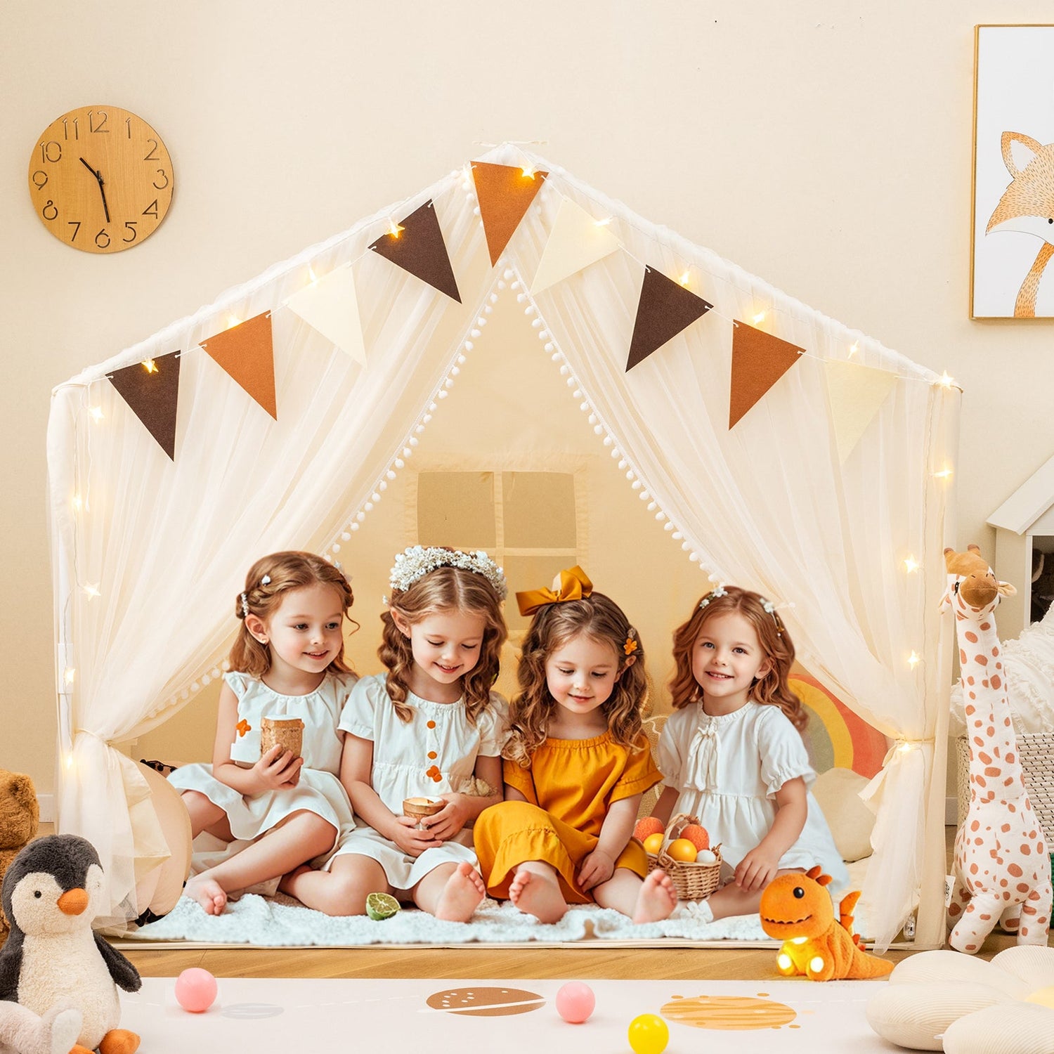 Tienda de juegos grande para niños pequeños con puertas, cortinas y ventanas