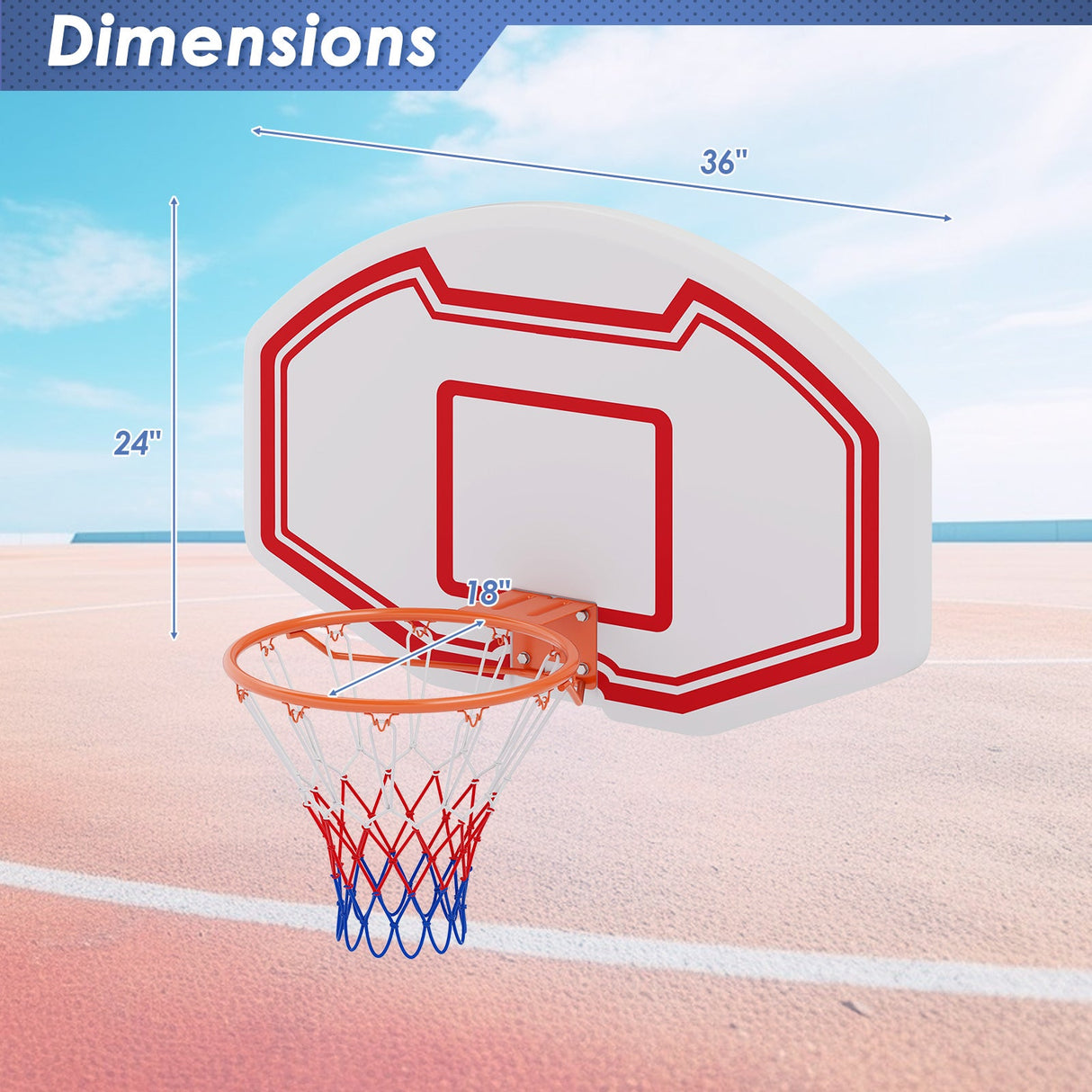 Canasta de baloncesto grande de pared con tablero inastillable