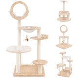 Torre para gatos grande de madera 4 en 1 con nido de cápsula espacial para gatos de interior