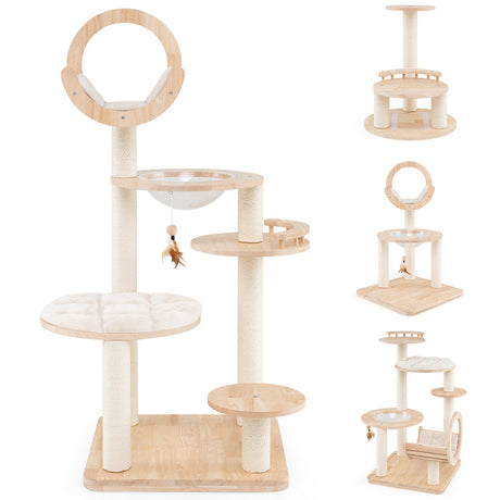 Torre para gatos grande de madera 4 en 1 con nido de cápsula espacial para gatos de interior