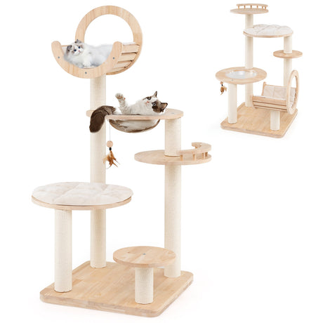 Torre para gatos grande de madera 4 en 1 con nido de cápsula espacial para gatos de interior