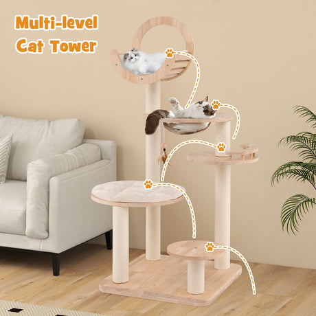Torre para gatos grande de madera 4 en 1 con nido de cápsula espacial para gatos de interior