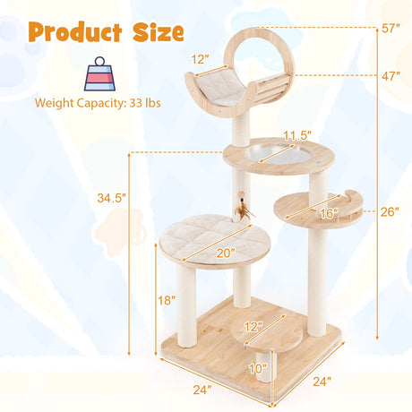 Torre para gatos grande de madera 4 en 1 con nido de cápsula espacial para gatos de interior