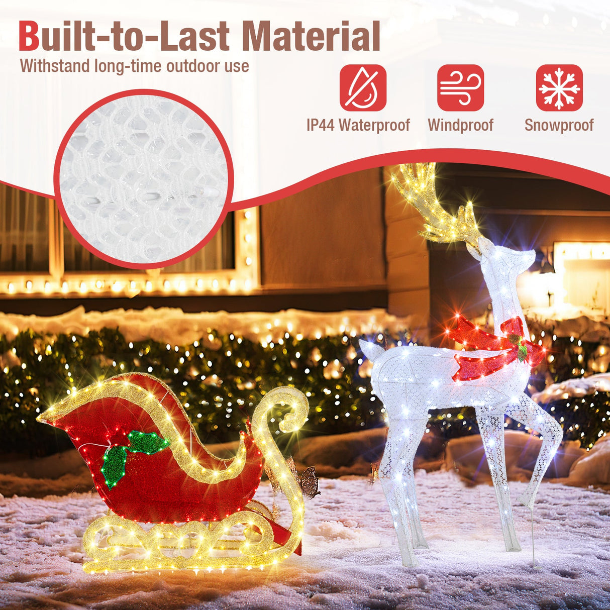 Renos navideños y trineo de Papá Noel iluminados con LED