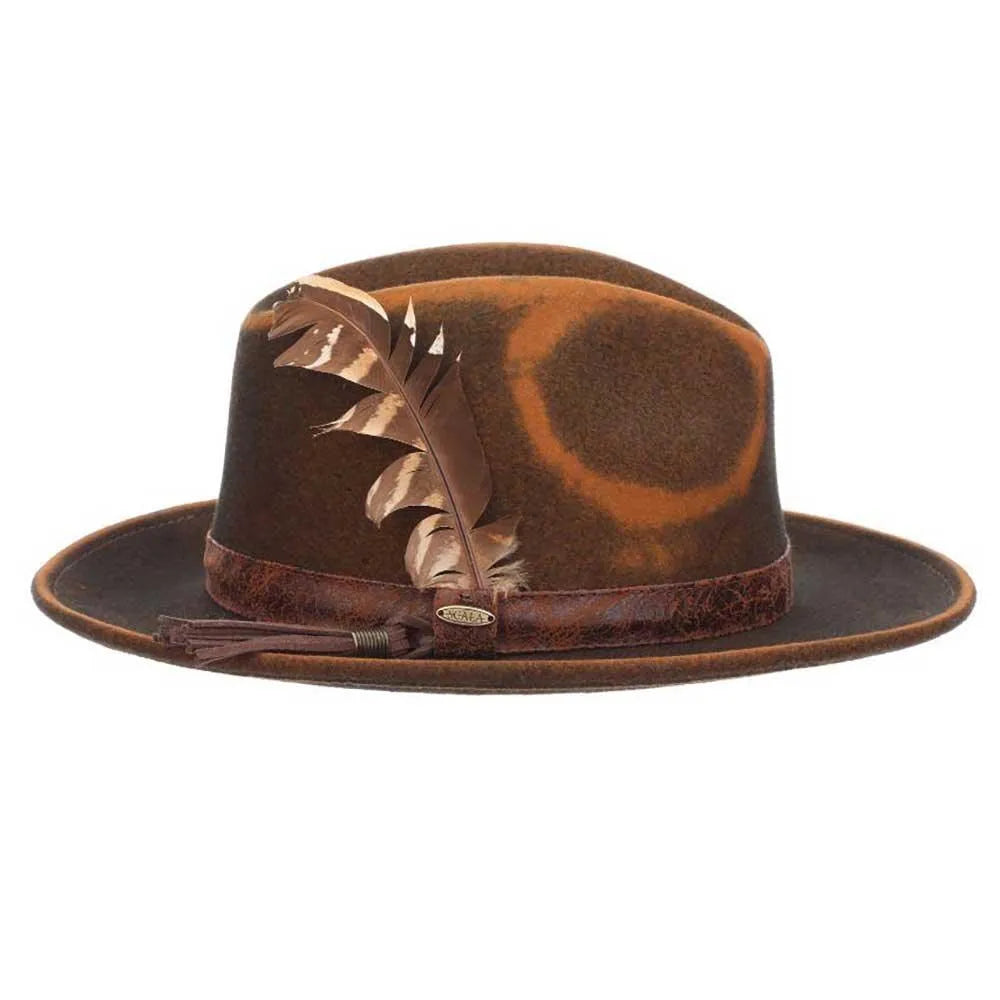 Scala Woodstock - Sombrero fedora de fieltro de lana suave desgastado