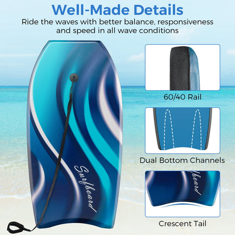 Tabla de Bodyboard ligera de 33/37/41 pulgadas con núcleo EPS, cubierta XPE y fondo HDPE