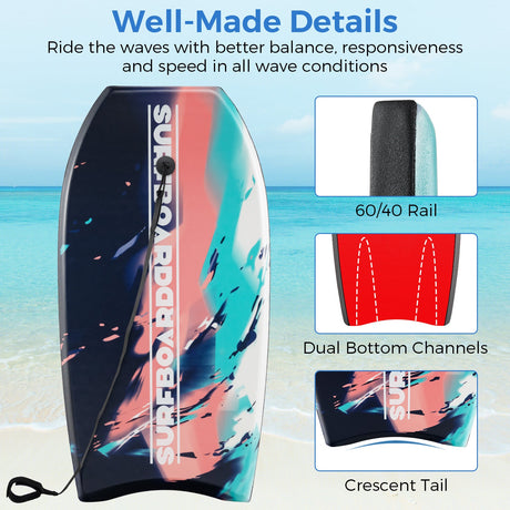 Tabla de bodyboard/boogie board ligera de 33/37/41 pulgadas con núcleo de EPS, cubierta de XPE, parte inferior de HDPE, multicolor2