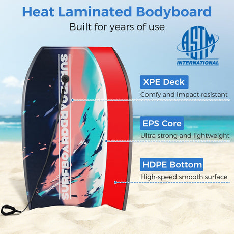 Tabla de bodyboard/boogie board ligera de 33/37/41 pulgadas con núcleo de EPS, cubierta de XPE, parte inferior de HDPE, multicolor2