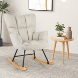Linen Nursery Rocking Chair with High Backrest and Padded Armrests