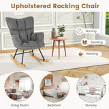 Linen Nursery Rocking Chair with High Backrest and Padded Armrests