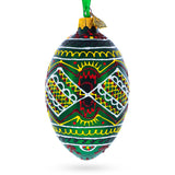 Green Geometric Pysanka Ukrainian Egg Glass Christmas Ornament 4 Inches