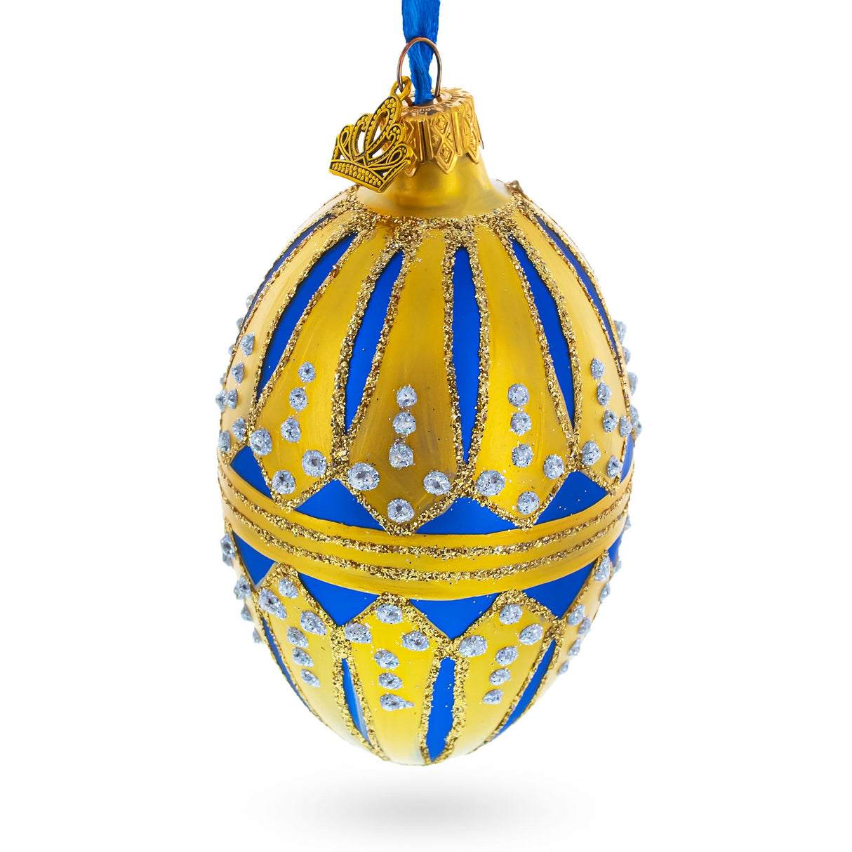 Blue Enamel Royal Inspired Egg Glass Ornament 4 Inches