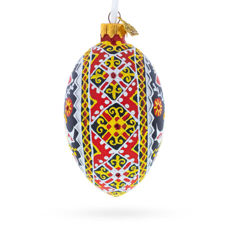 Two Roosters Ukrainian Glass Egg Ornament 4 Inches