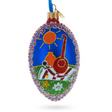 Kozak with Kobza Ukrainian Glass Egg Ornament 4 Inches