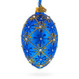 Jeweled Trellis On Blue Glass Egg Ornament 4 Inches