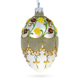 Multicolor Flowers On White Glass Egg Ornament 4 Inches