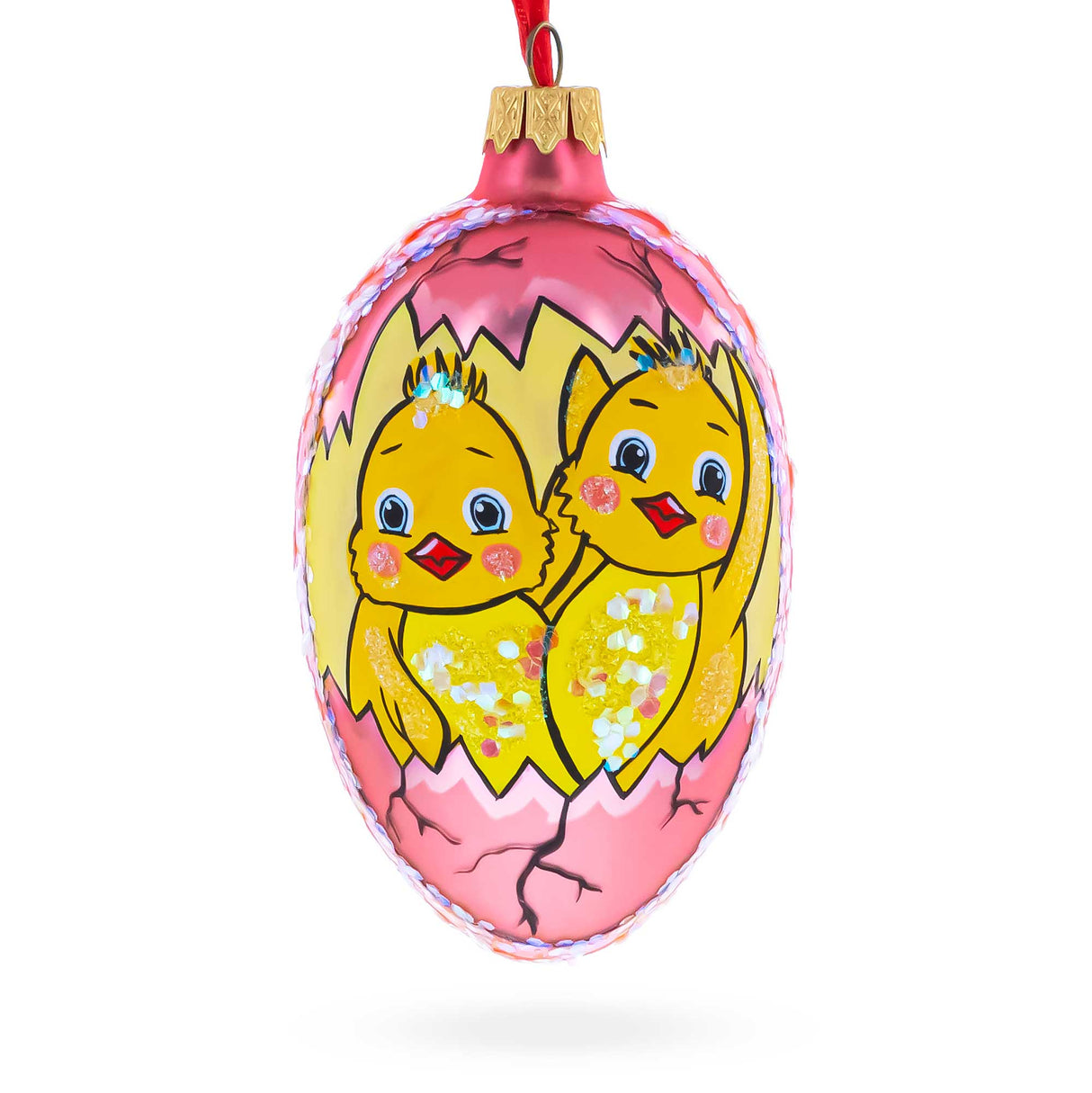 Two Chicks Egg Glass Ornament 4 Inches