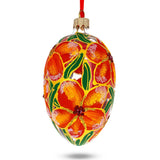 Red Flowers Bouquet Glass Egg Ornament 4 Inches