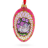 Romantic Doves in Floral Glass Egg Ornament 4 Inches