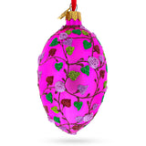Vibrant Pink Heart Vines with 3D Roses Glass Egg Christmas Ornament 4 Inches