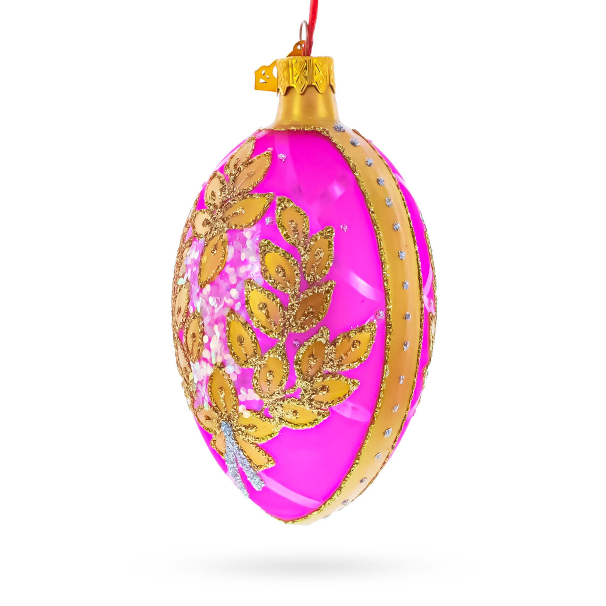 Golden Branches On Pink Glass Egg Ornament 4 Inches