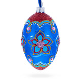 Blue Petals Flower Glass Egg Ornament 4 Inches