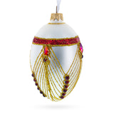 Red Jewels Eccentrics on White Glass Egg Ornament 4 Inches