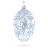 Jeweled Beads on Glossy White Glass Egg Ornament 4 Inches