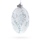Silver Glitter Scrolls, Pearls & Rose Accents Winter Elegance Glass Egg Ornament 4 Inches