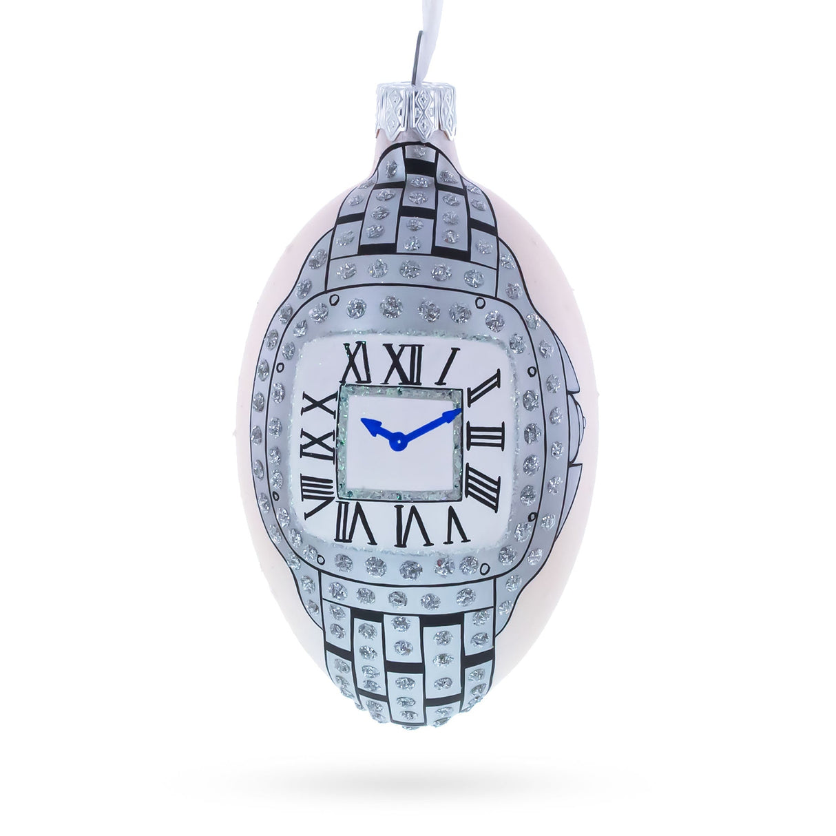 Louis-Francois Designer Jeweled Timepiece Glass Egg Christmas Ornament 4 Inches
