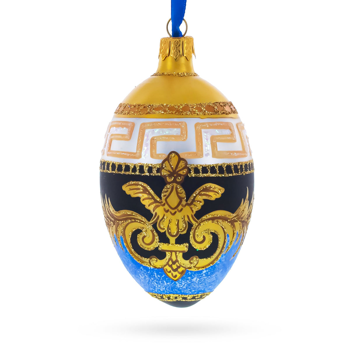 Italian Designer Fine Medallion Glass Egg Christmas Ornament 4 Inches