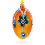 Italian Couturier Fine Jeweled Flower Necklace Glass Egg Christmas Ornament 4 Inches