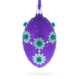 Milan Designer Intricate Jeweled Flower Necklace Glass Egg Christmas Ornament 4 Inches
