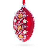 Jeweled Flowers on Red Glass Egg Christmas Ornament 4 Inches