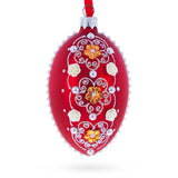 Jeweled Flowers on Red Glass Egg Christmas Ornament 4 Inches